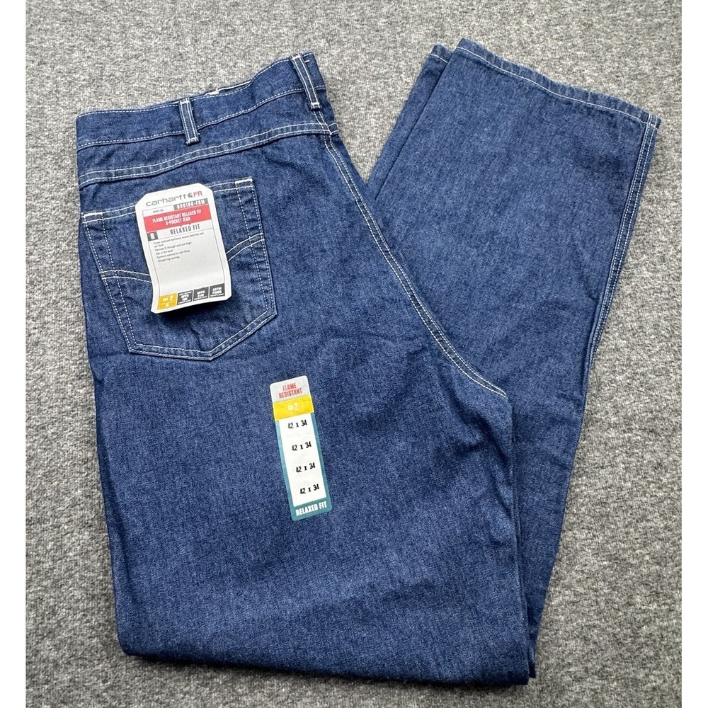 Carhartt FR Flame Resistant Relaxed‎ Jeans Mens 42x34 Medium Wash BD0100-FRM New